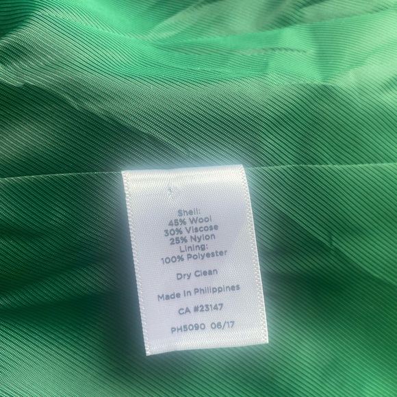 Talbots Kelly Green Wool blend Mandarin collar Peplum blazer - Picture 9 of 15